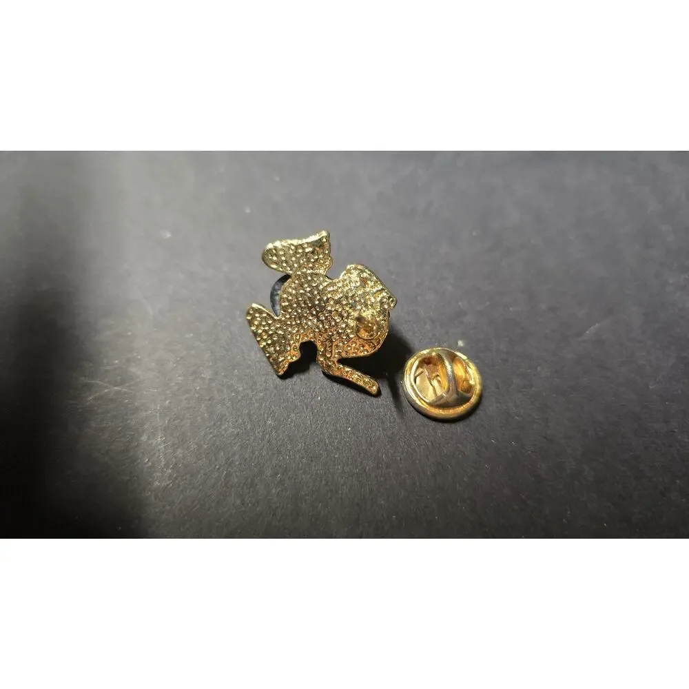 Gold Tone Frog Lapel Pin Black Cabochon Jelly Belly Tie Tack Costume Jewelry